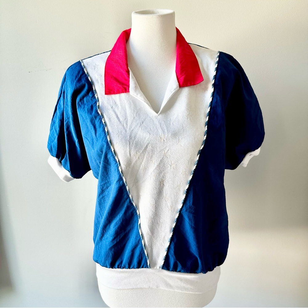 Retro Patriotic Red White Blue Short Sleeve Collar Shirt